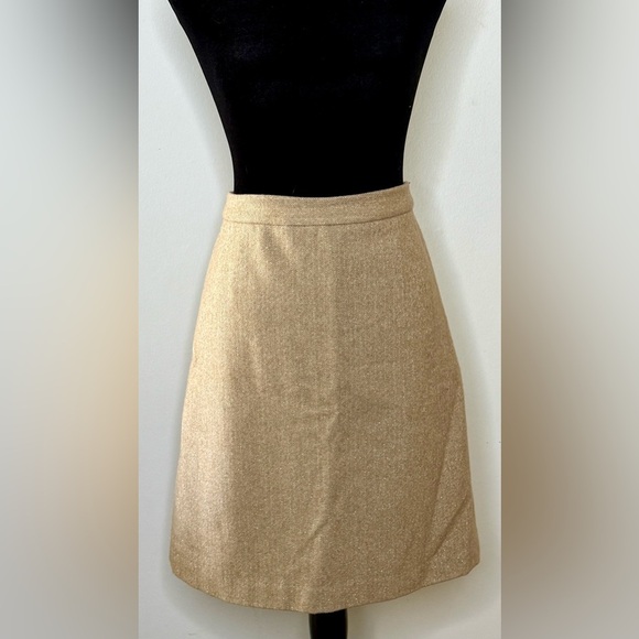 Vintage J Crew wool blend camel & gold herringbone back zip knee length skirt 6 - Picture 3 of 9